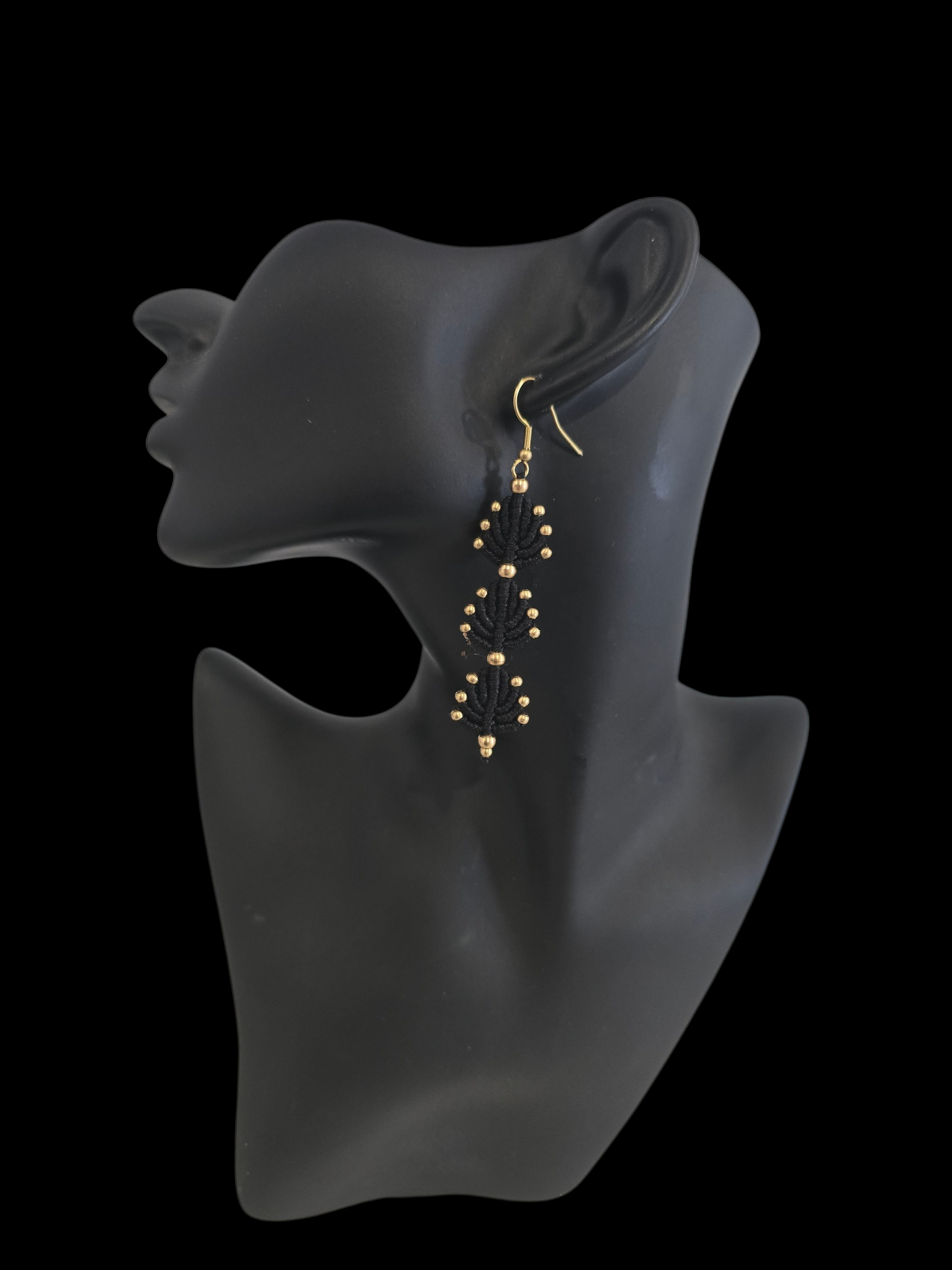 Leaf Earrings - 3 Drop - Black