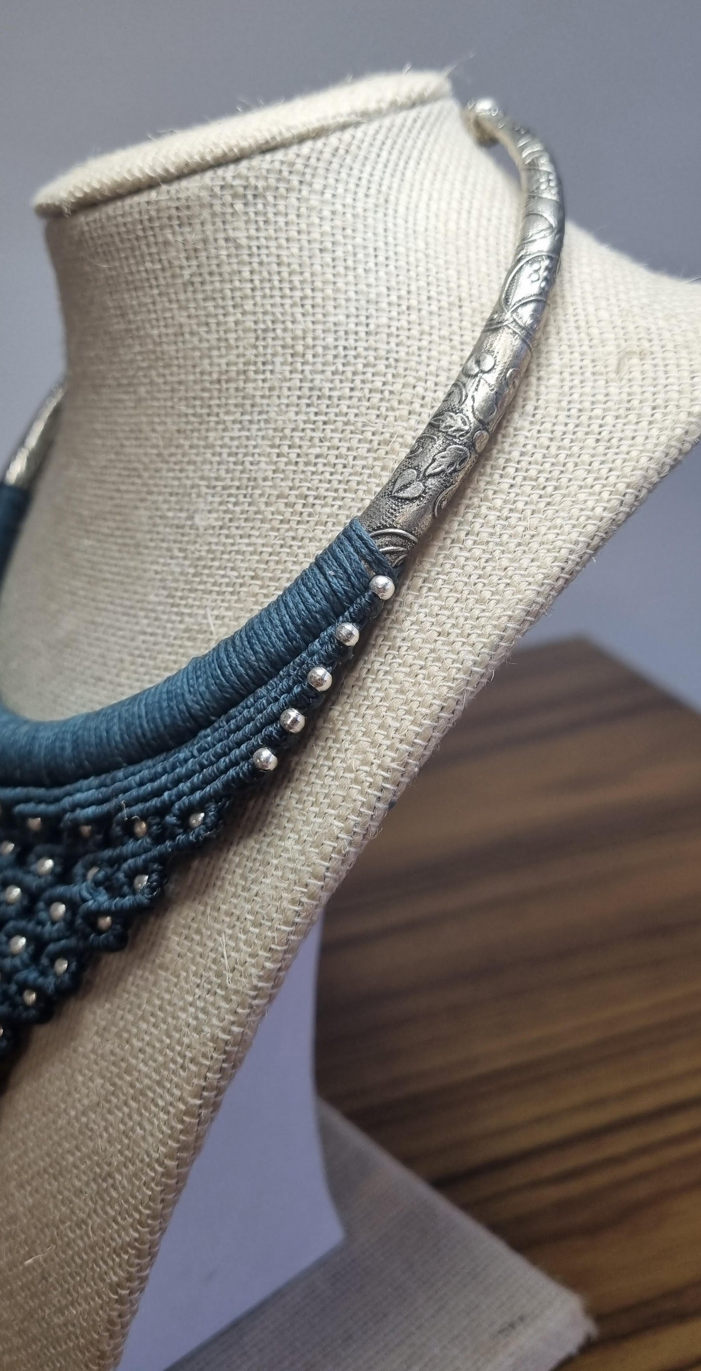 Silver Plated Brass Filigree Choker - Dark Turquoise