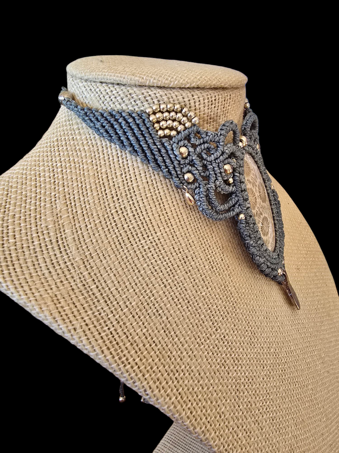 Choker - Fossilised Coral - Light Denim Cord