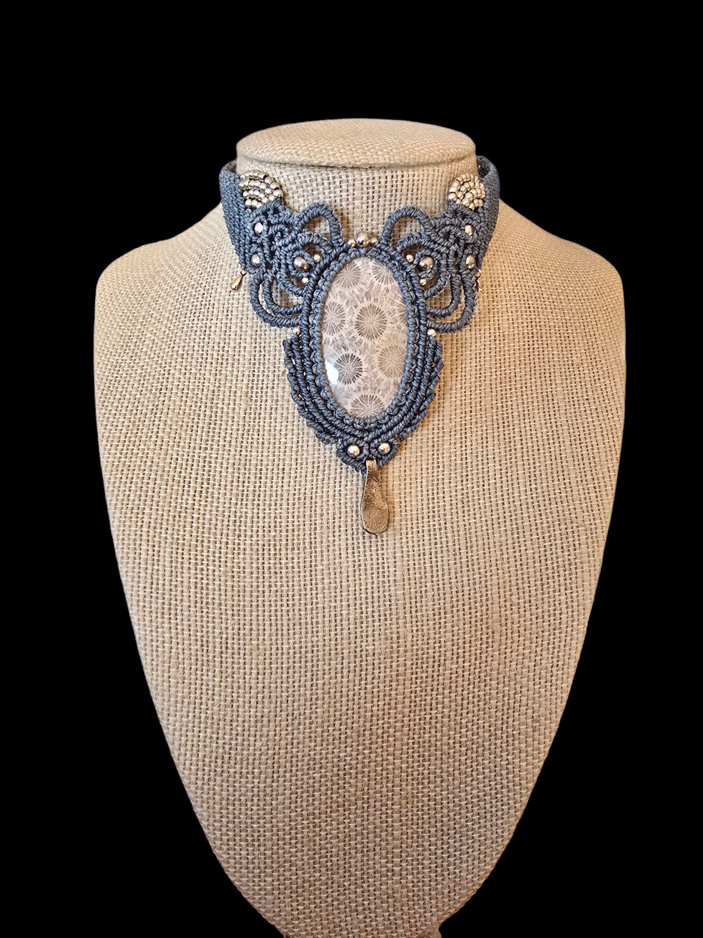 Choker - Fossilised Coral - Light Denim Cord