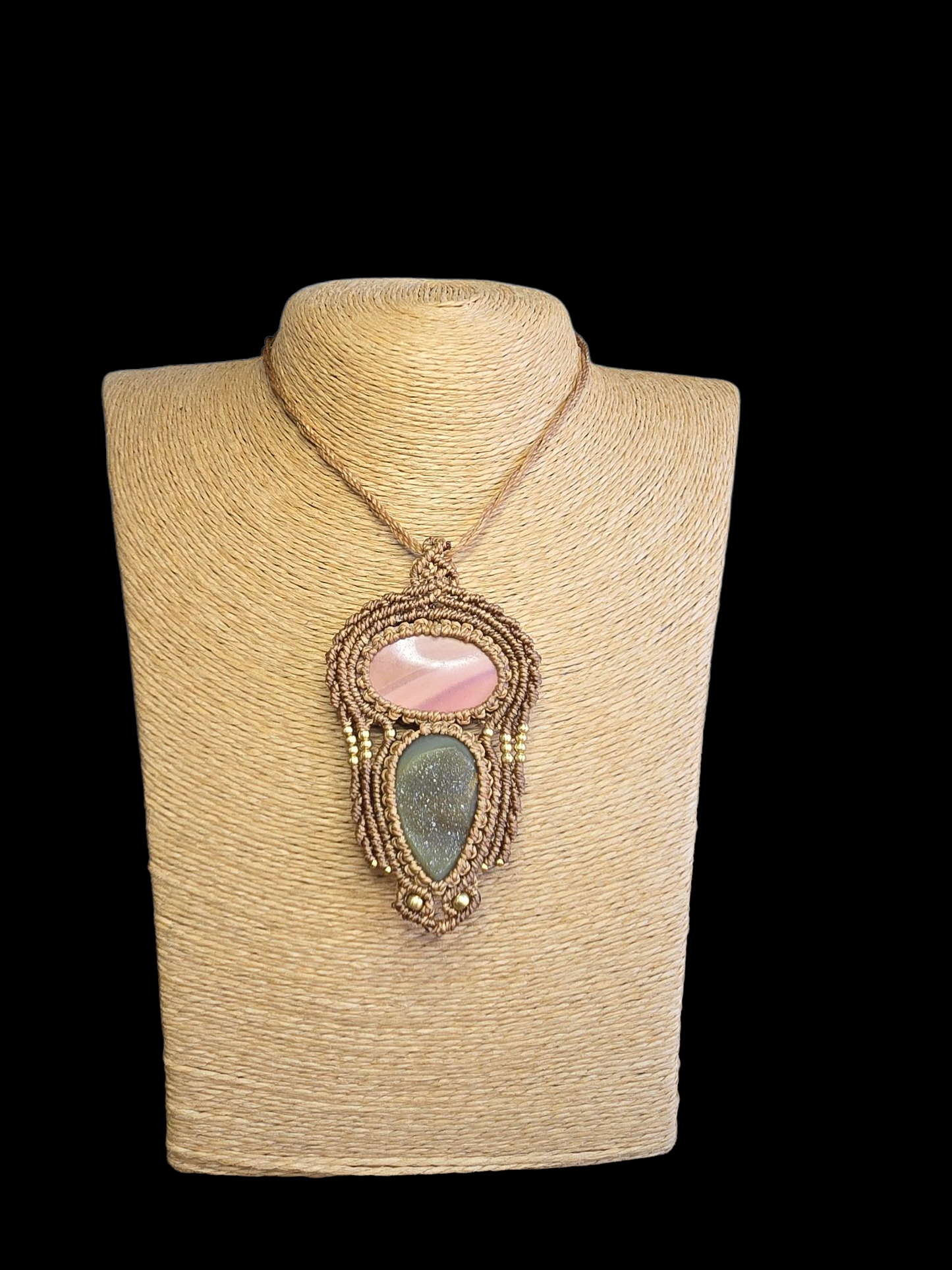 Double Pendant - Pink Jasper & Druzy Agate