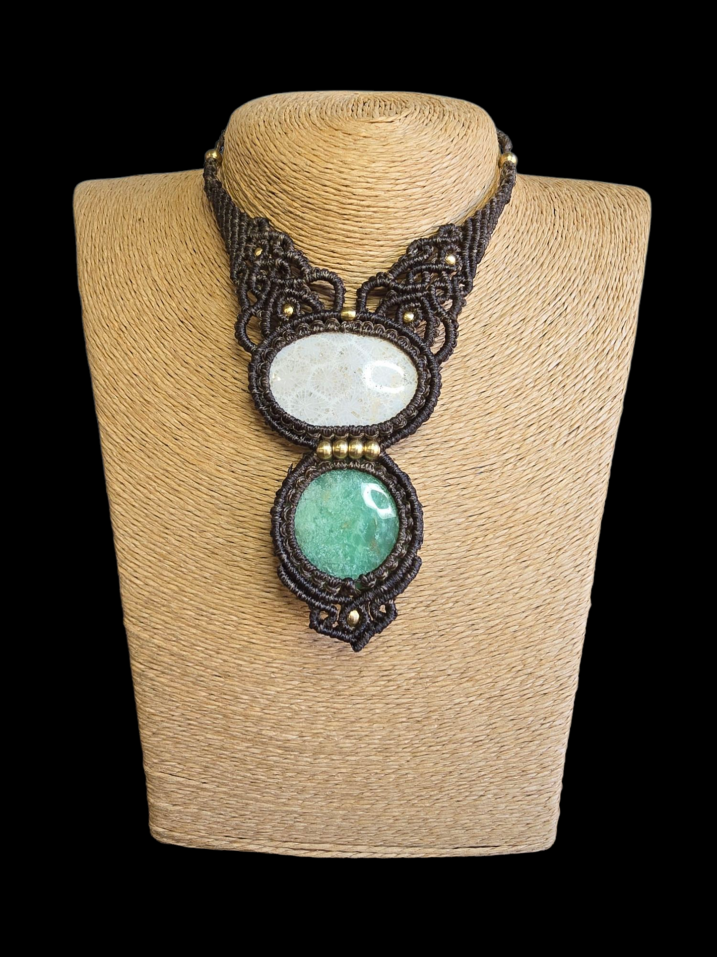Double Stone Choker - Fossilised Coral & Chrysoprase