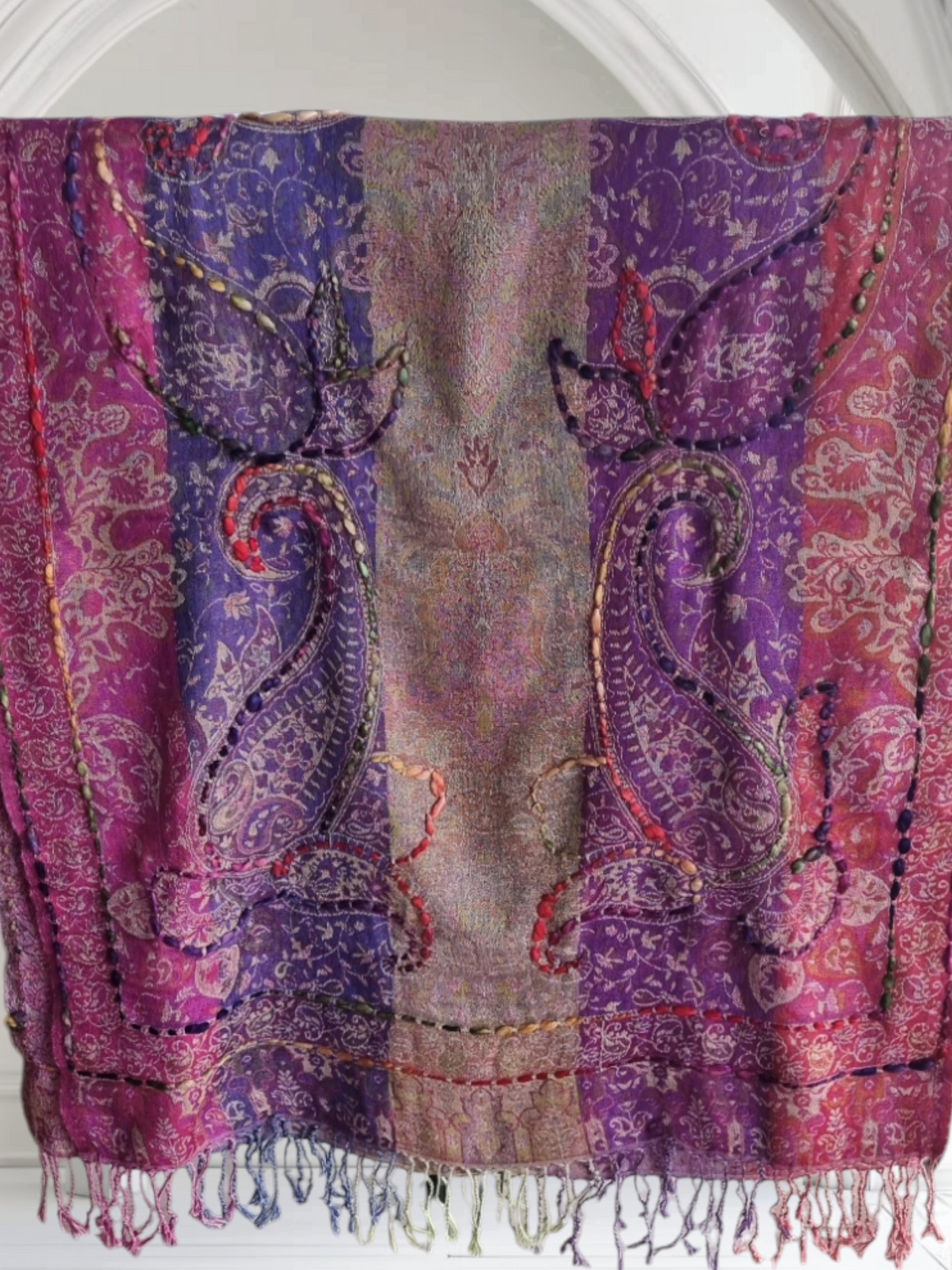 Scarf - Hand Embroidery - Pink Sky Night