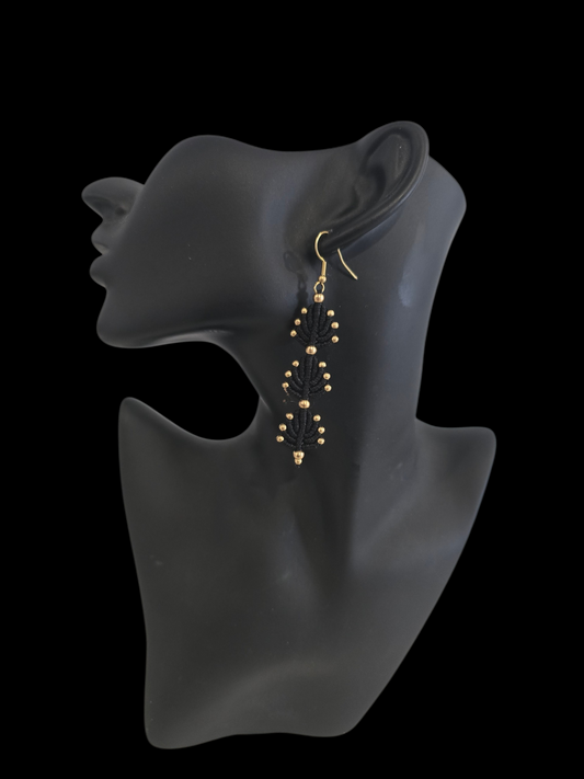 Leaf Earrings - 3 Drop - Black