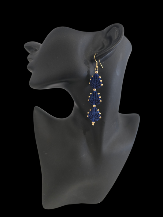 Leaf Earrings - 3 Drop - Cobalt