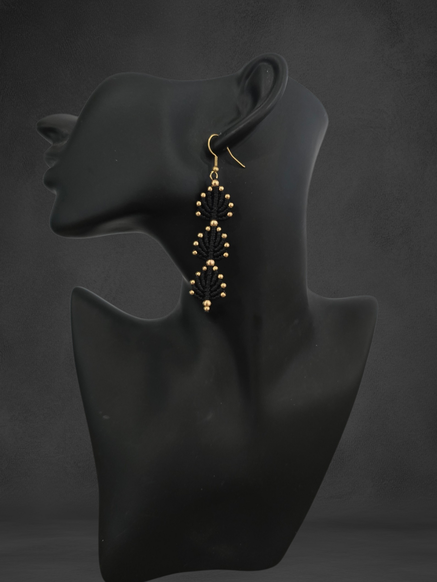 Leaf Earrings - 3 Drop - Brass Beads