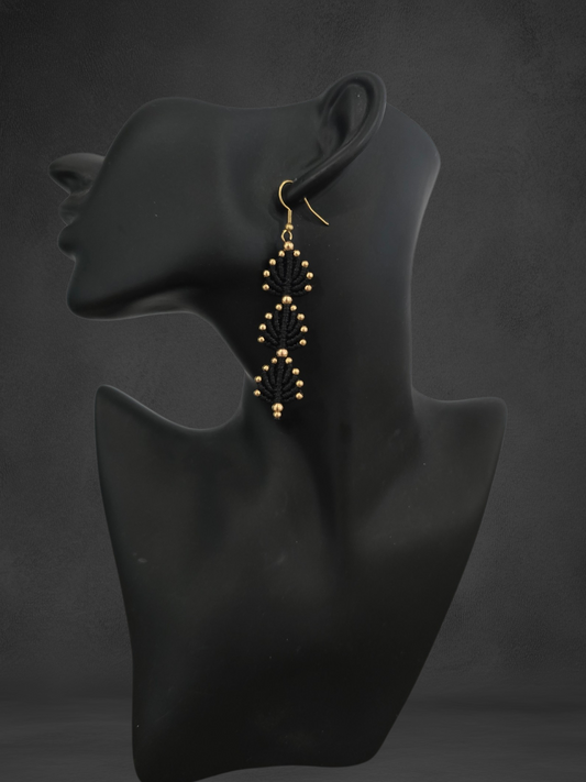 Leaf Earrings - 3 Drop - Brass Beads