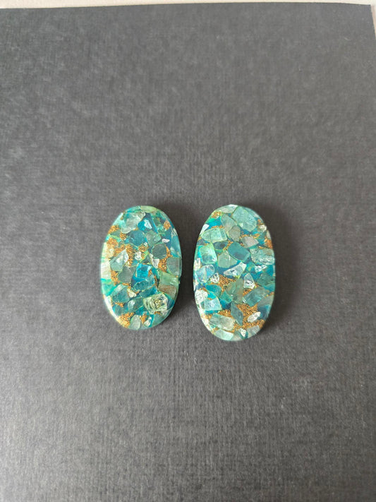 Apatite and Copper Cabochon - set of 2