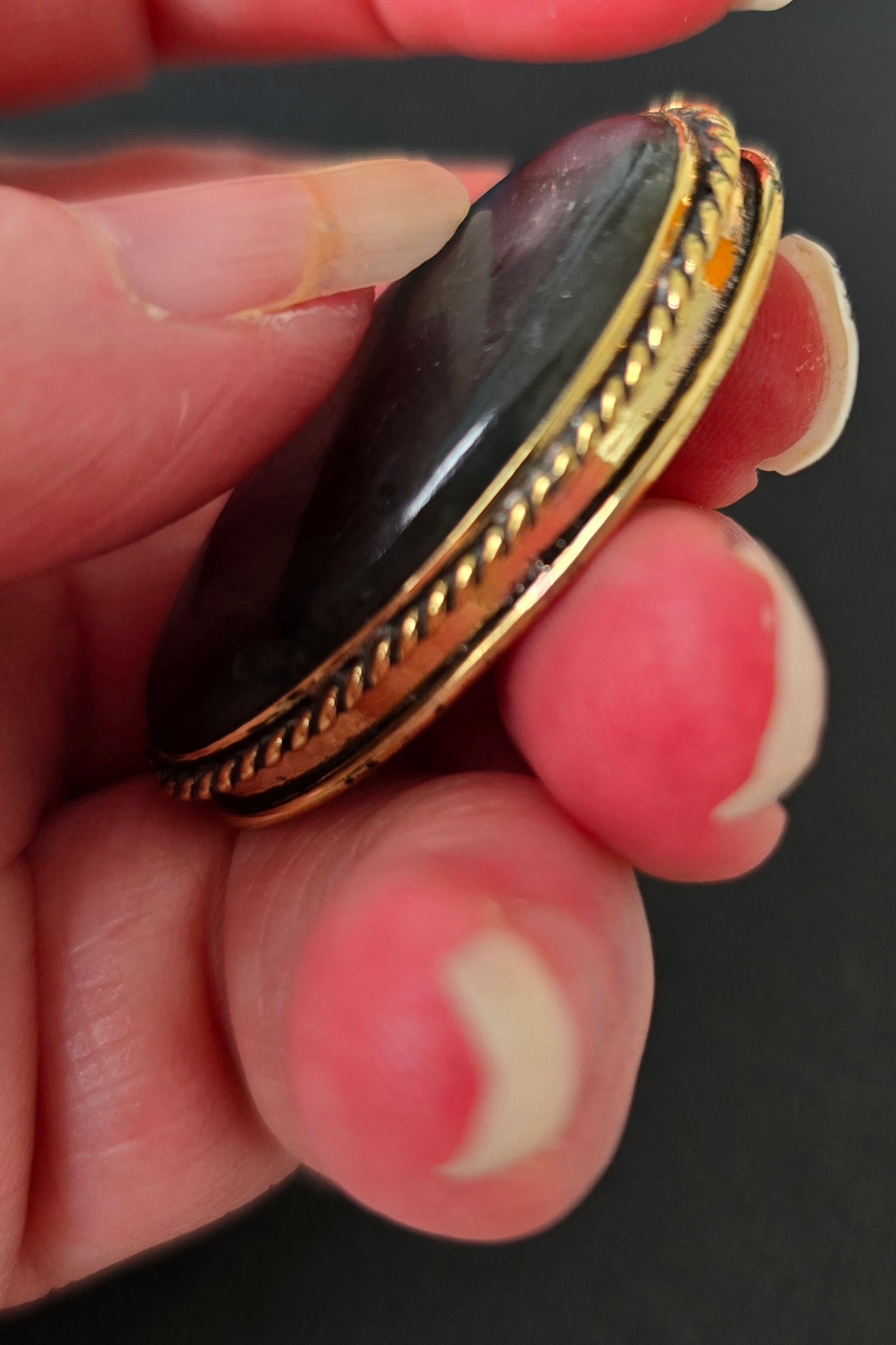 Full Blue Flash Labradorite  - Brass grooved cabochon