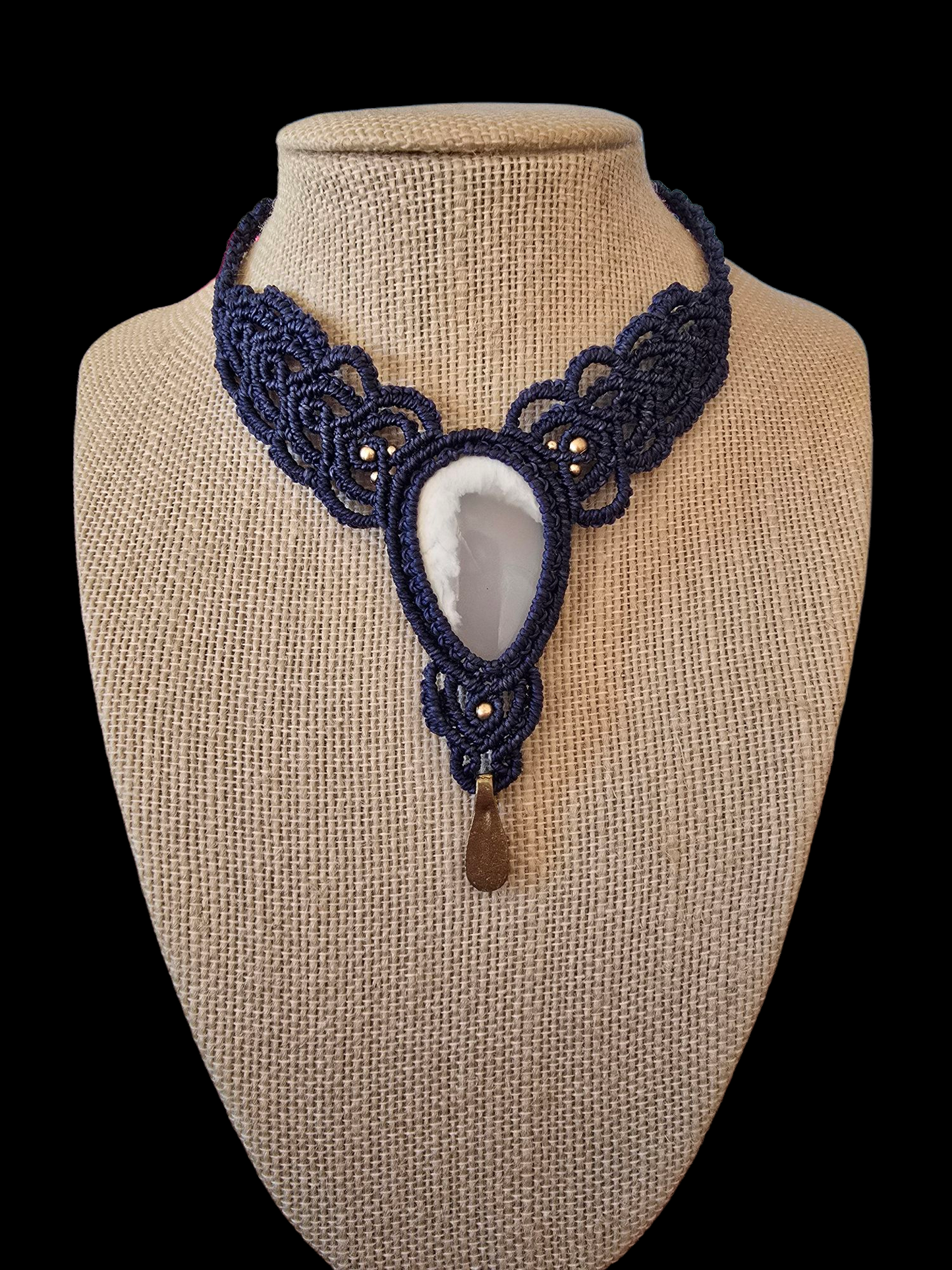 Choker - Milky Quartz - Dark Denim Cord