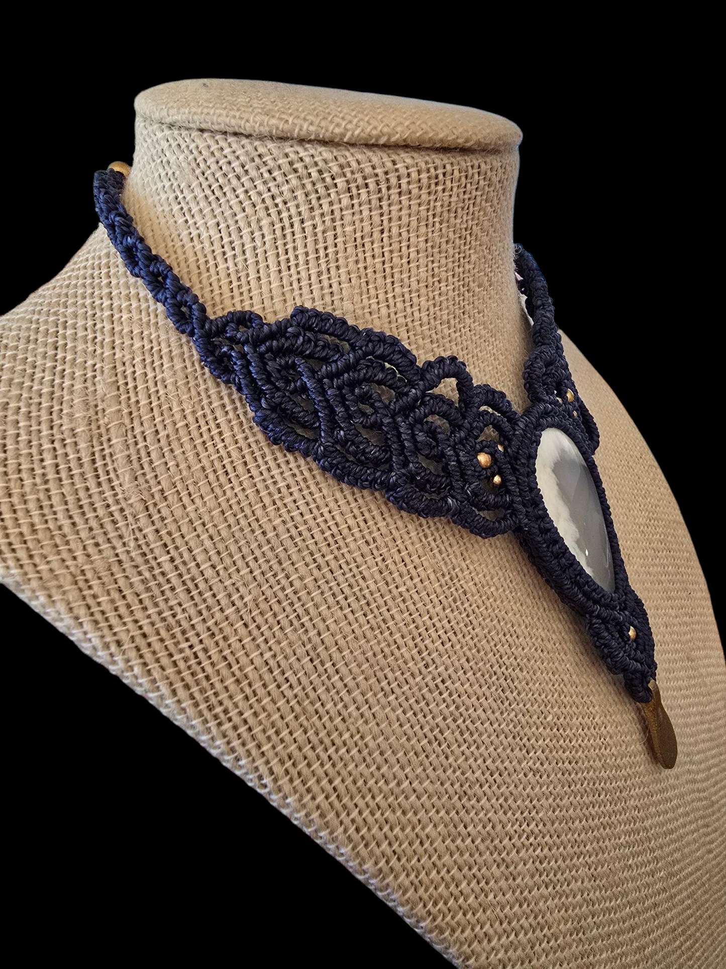 Choker - Milky Quartz - Dark Denim Cord