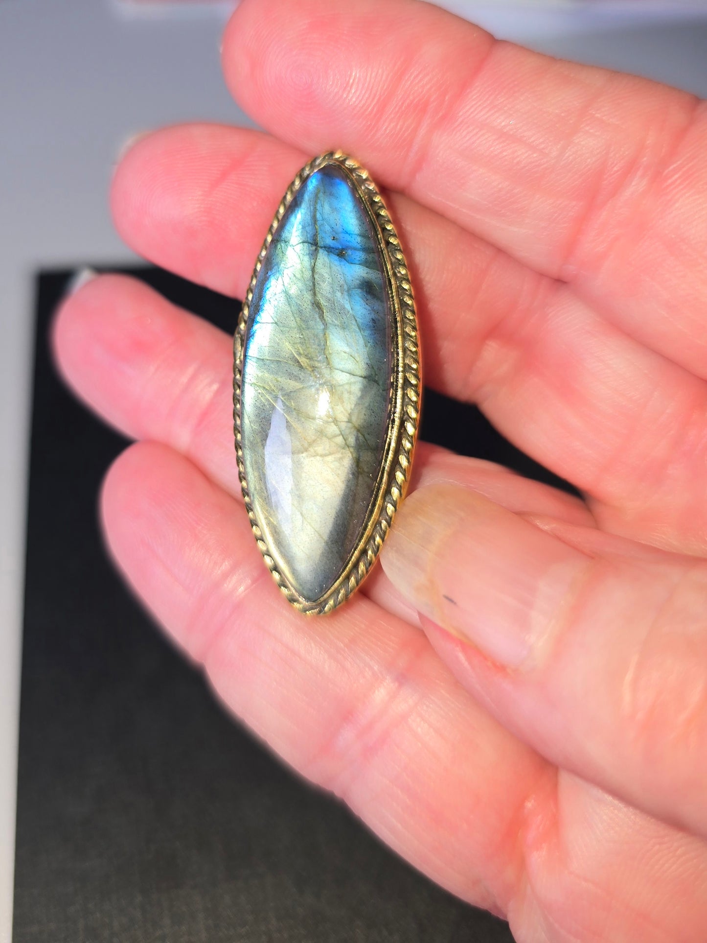 Labradorite - Multicolour - Brass Grooved Cabochon