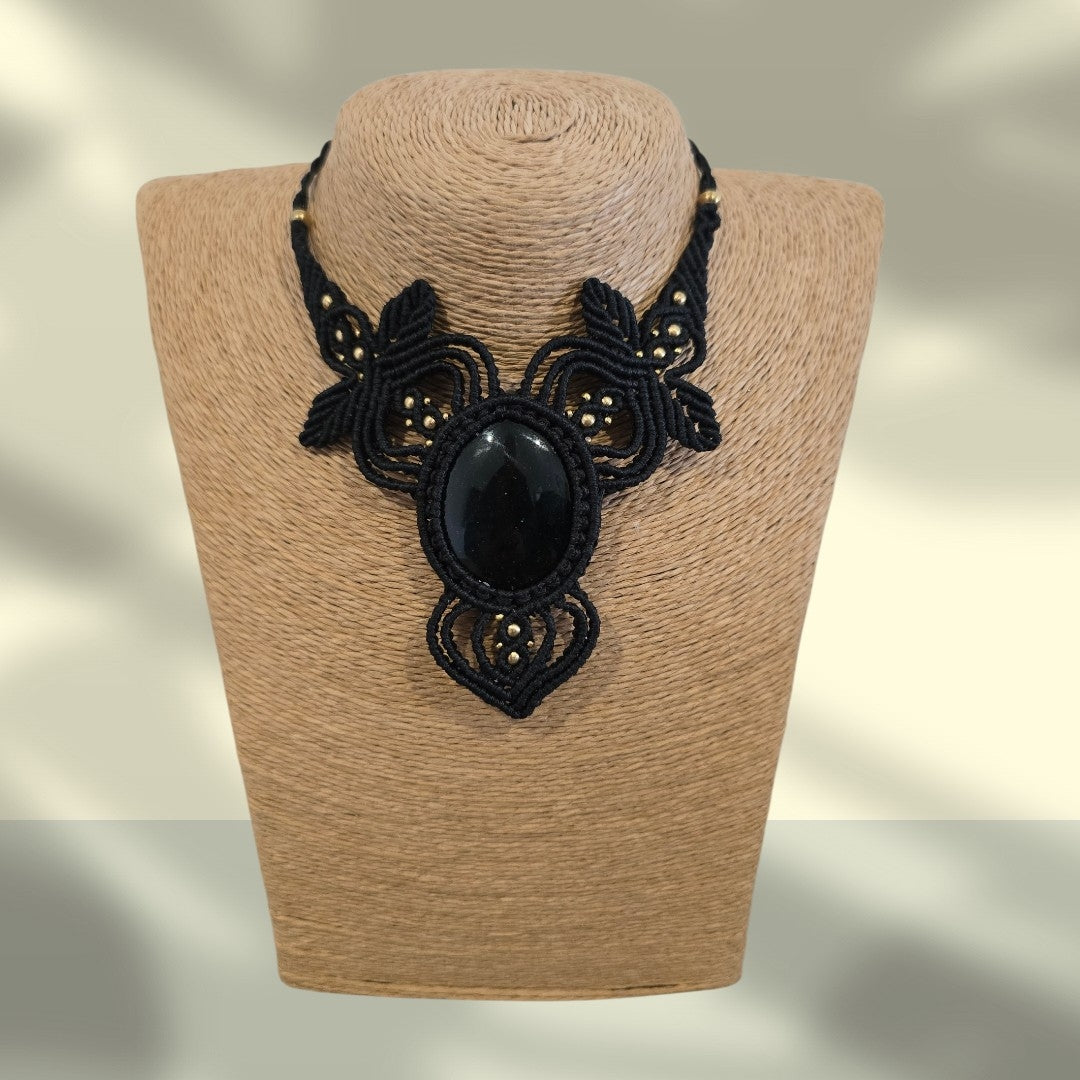 Gold Stone Choker - Black with Green Flecks