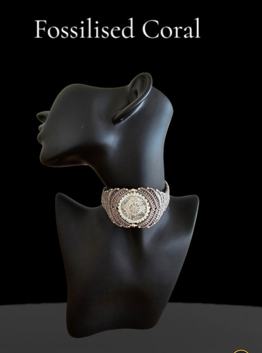 KC Choker - Fossilised Coral in Grey and White