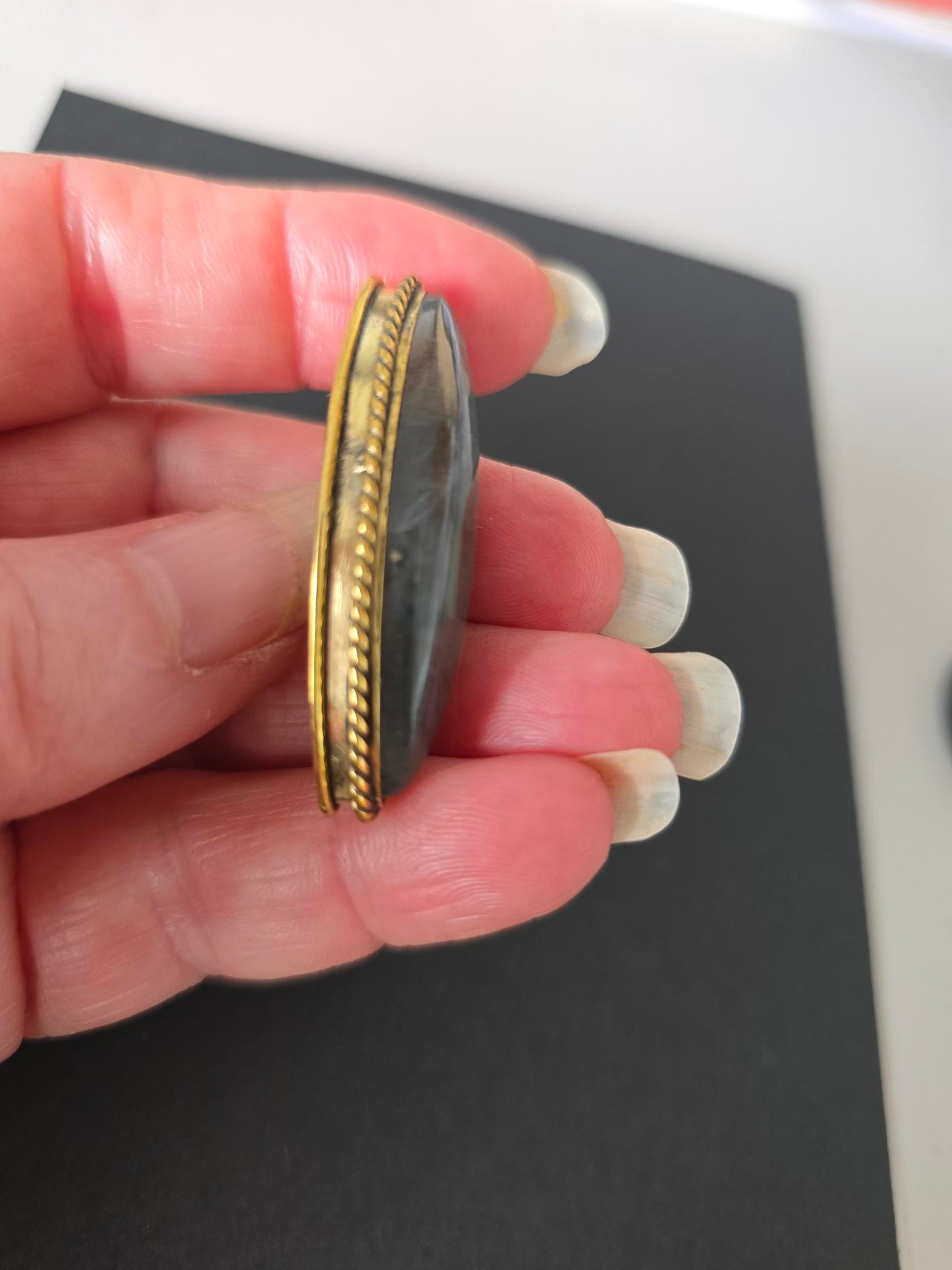 Labradorite - Multicolour - Brass Grooved Cabochon