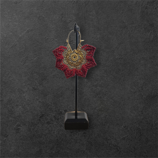 Lotus Earring - Red with original brass hook