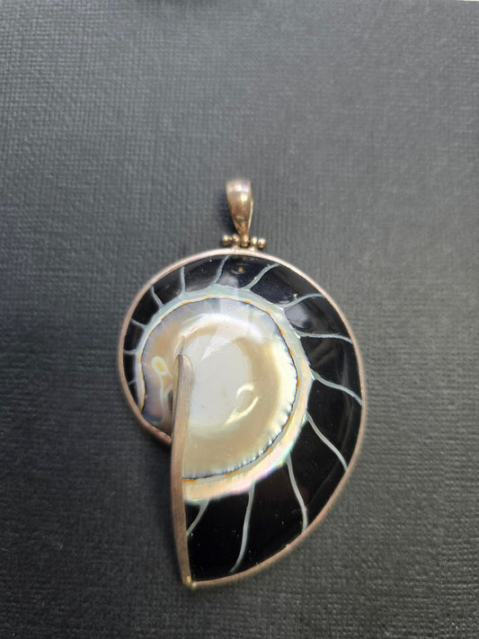 Nautilus shell - Sterling Silver - Black Resin