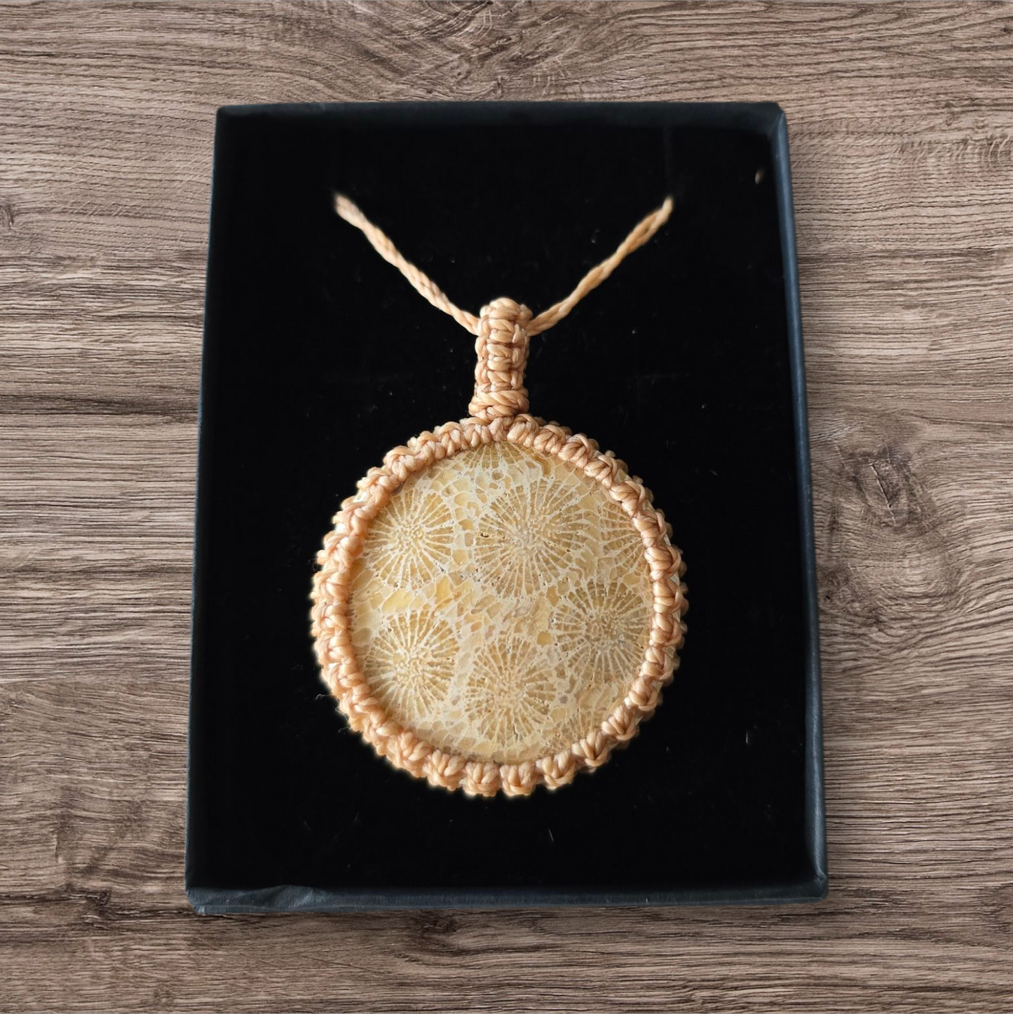 Fossilised Coral Pendant - Cream Cord