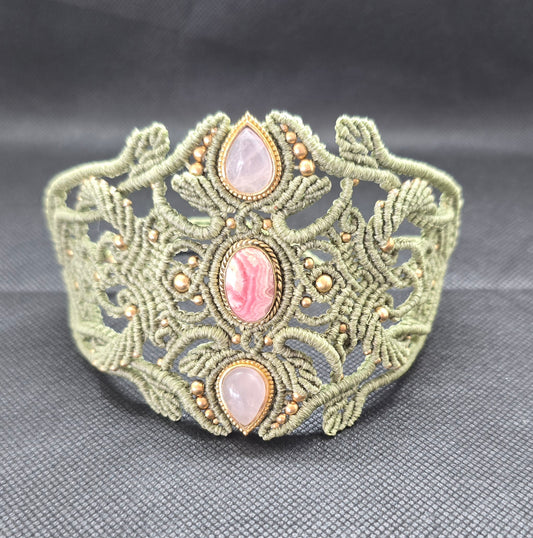 Light Olive with Rose Quartz and Rhodochrosite