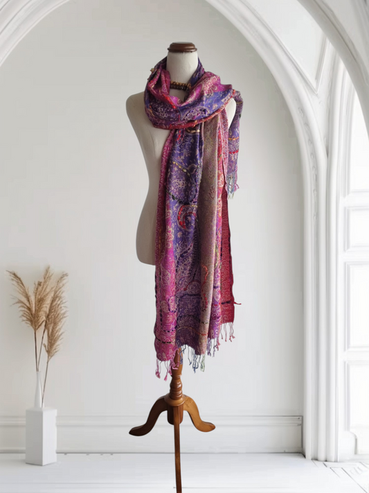 Scarf - Hand Embroidery - Pink Sky Night